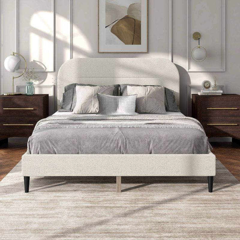 HOMES: Inside + Out Queen Heartwild Modern Boucle Upholstered Rounded Platform Bed White, 4 of 21