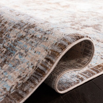 Vintage Light Blue and Brown Rectangular Synthetic Rug, 5' x 7'