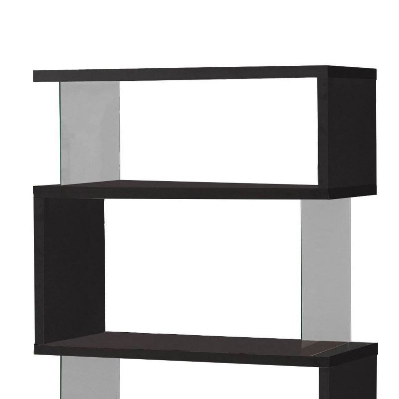 Coaster Home Furniture Contemporary Asymmetrical 63 inch Durable Snaking Home Living Room 5 Shelf Bookshelf with Tempered Glass Support, Black, 3 of 9