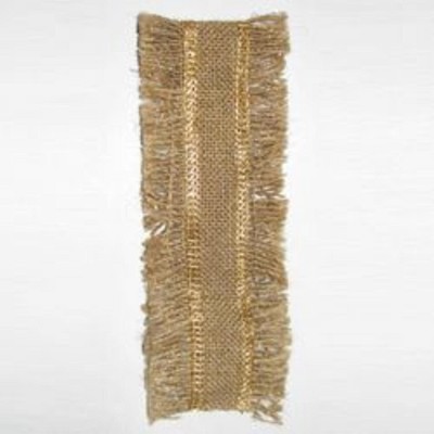  Kurt S. Adler Burlap with Gold Lurex Border Fringed Christmas Ribbon 2.5" x 10 yards 