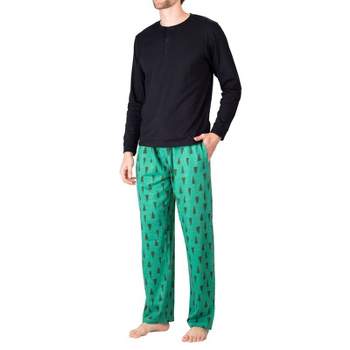 SLEEPHERO Men’s 2 Piece Pajama Set with Cotton Knit Men Pajama Pants and Long Sleeve Henley T-Shirt
