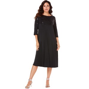 Roaman's Women's Plus Size Ultrasmooth Fabric Embellished Swing Dress - 1 of 4