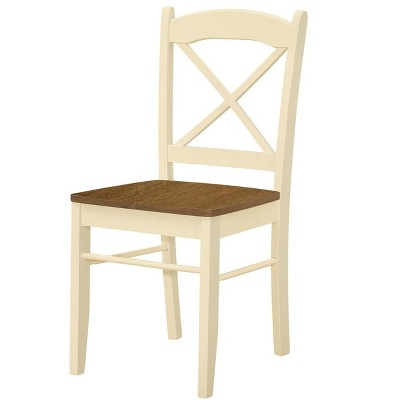 Oak and Cream Cross Back Transitional Side Chairs, Set of 2