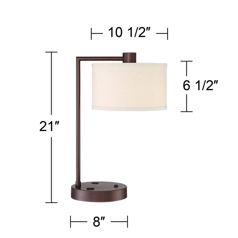 360 Lighting Colby Modern Desk Lamp 21" High Bronze with USB and AC Power Outlet in Base White Linen Drum Shade for Bedroom Living Room Office Family, 4 of 10