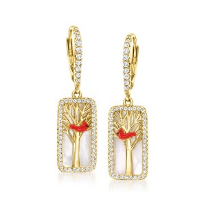 Ross-Simons Mother-Of-Pearl and .70 ct. t.w. White Topaz Cardinal Drop Earrings With Multicolored Enamel in 18kt Gold Over Sterling - 1 of 3