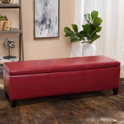 CAVINAS Rectangular PU Leather Storage Ottoman Bench,Upholstered Ottoman with Stitched Details for Living Room,Bedroom