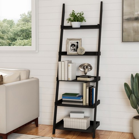5 Tier Bookcase Bookshelf Leaning Wall Corner Shelf Ladder Storage Display 