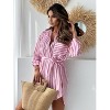 Womens Shirt Dress with Waist Belts Side Slit Boyfriends Style Button Down Shirts Longline Stripe Shirts Floral Tops - 4 of 4