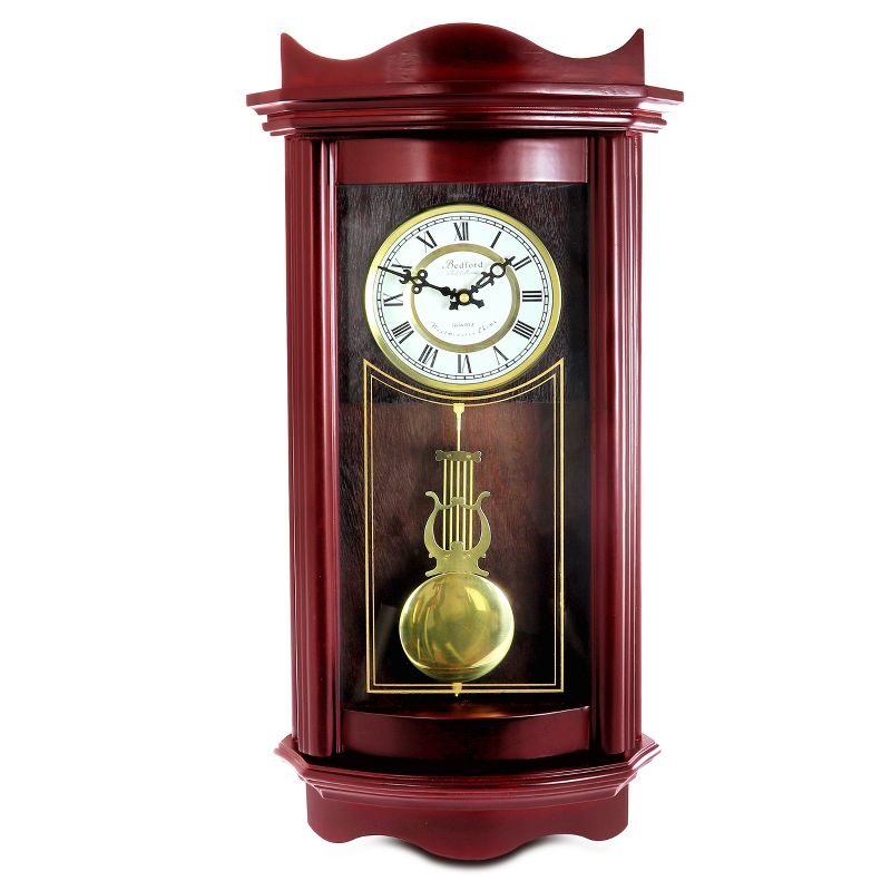Bedford Clock Collection Weathered Chocolate Cherry Wood 25 Inch Wall Clock with Pendulum, 1 of 4