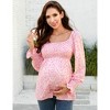 Women's Maternity Tops Square Neck Lantern Sleeve Smocked Babydoll Blouses - 3 of 4