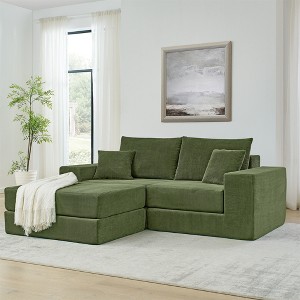 Modular Corduroy L-Shape Sectional Sofa with Removable Ottoman and Deep Seat Sleeper Couch - 1 of 4
