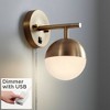 360 Lighting Mid Century Wall Lamps with USB Port Brass Plug-In 5 1/2" Light Fixture Frosted Glass Shade for Bedroom Reading - 2 of 4