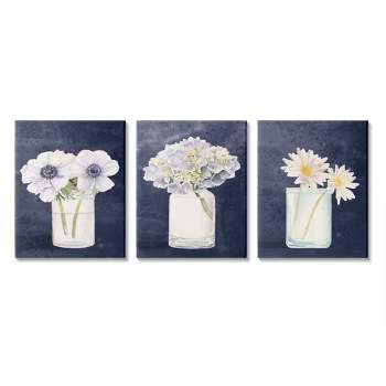 Stupell Industries Farmhouse Flower Bouquets Navy Blue White Painting