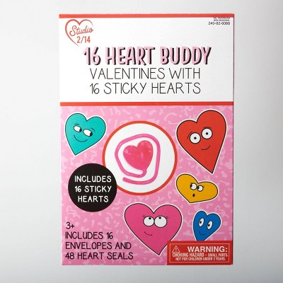 Paper Magic 16ct Heart Buddy Valentine's Day Classroom Exchange Cards with Sticky Toys