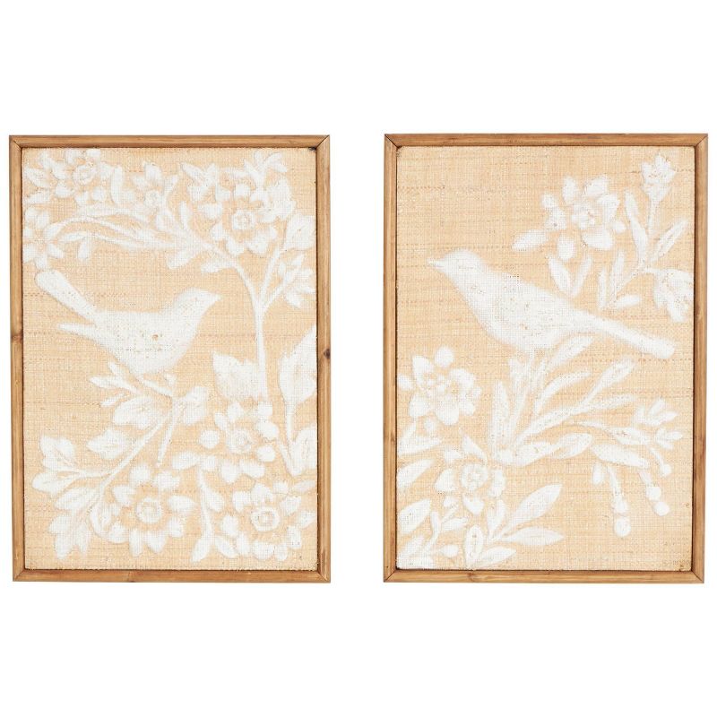 Olivia &#38; May Set of 2 Wood Bird Wall Decors with White Painted Floral Patterns Brown, 1 of 8