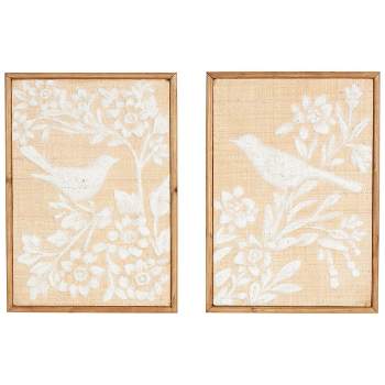 Olivia & May Set of 2 Wood Bird Wall Decors with White Painted Floral Patterns Brown