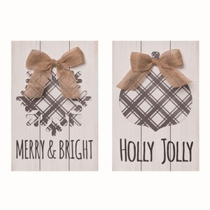 Transpac MDF Plaid Christmas Decor Set of 2 Christmas Home Decorations - 1 of 1