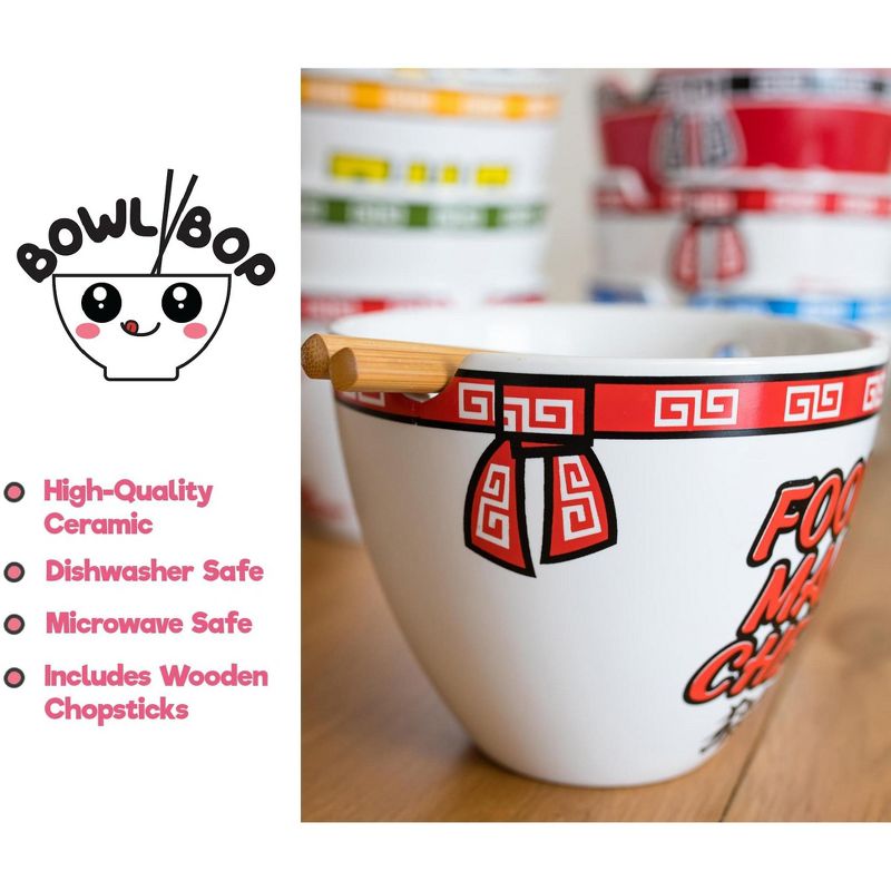 Boom Trendz Bowl Bop Food Man Chew Japanese Dinnerware Set | 16-Ounce Ramen Bowl, Chopsticks, 3 of 7