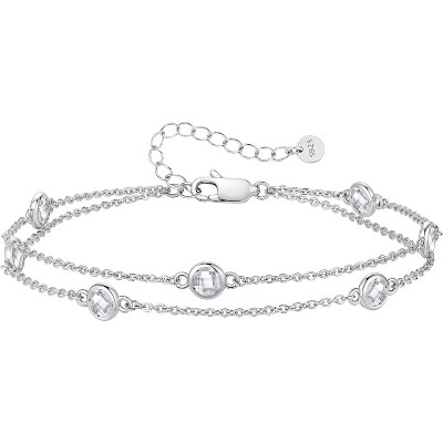 Double Strand Birthstone Charm Bracelet - 925 Sterling Silver Link Jewelry for Birthday, Anniversary & Christmas