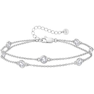 Double Strand Birthstone Charm Bracelet, 925 Sterling Silver Link Jewelry, Birthday Anniversary Christmas Gift for Women - 1 of 4