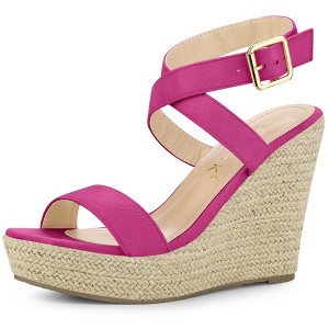 Allegra K Women's Back to College Slingback Crisscross Espadrille Wedges Heel Sandals - 1 of 4