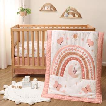 The Peanutshell Crib Bedding Set for Baby Girls, Boho Rainbow, 3 Pieces