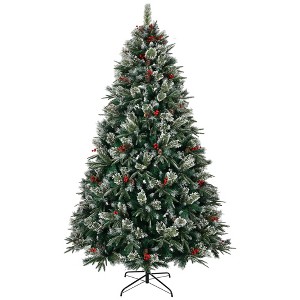 AZL1 Life Concept Artificial Trees 8-Foot Frosted Christmas Tree with Pinecones and Berries for Home and Office Holiday Decor, Green, 49"*49"*94.5" - 1 of 4