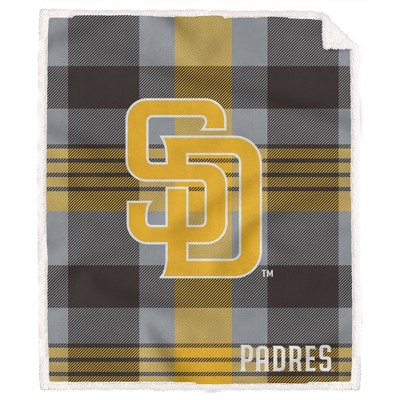 MLB San Diego Padres Plaid Steel Royal Plush Faux Shearling Blanket