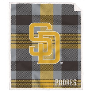 MLB San Diego Padres Plaid Steel Royal Plush Faux Shearling Blanket - 1 of 3
