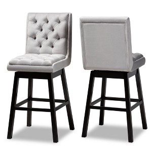 2pc Set Gregory Velvet Upholstered Wood Swivel Barstool with Backs - Baxton Studio: 31" Seat Height - 1 of 4