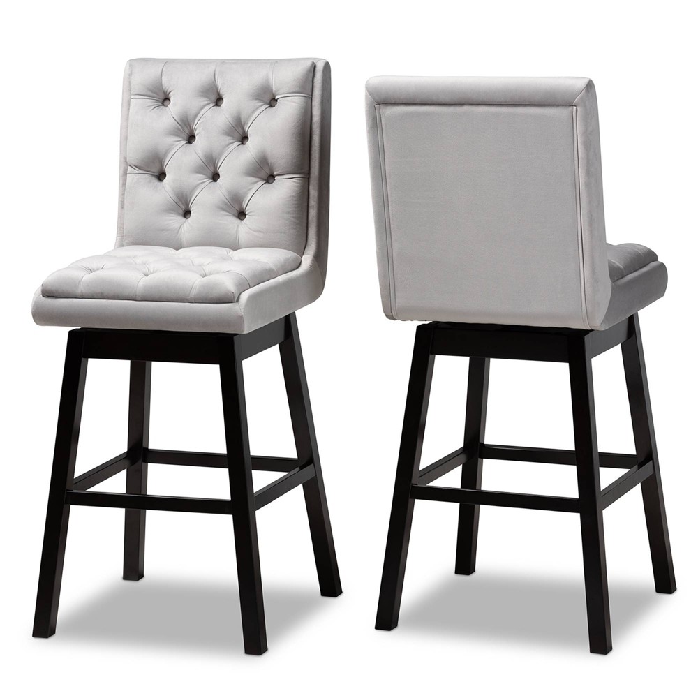 Photos - Chair 2pc Set Gregory Velvet Upholstered Wood Swivel Barstool Light Gray/Dark Br