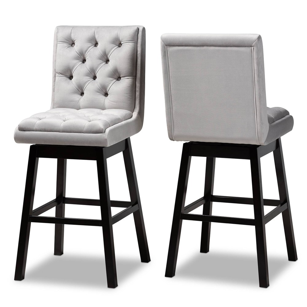 Photos - Chair 2pc Set Gregory Velvet Upholstered Wood Swivel Barstool with Backs - Baxton Studio: 31" Seat Height