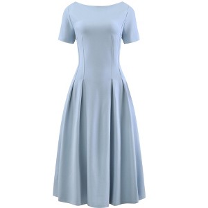INSPIRE CHIC Women's Boat Neck Short Sleeve Pleated Work A-Line Midi Dress - 1 of 4