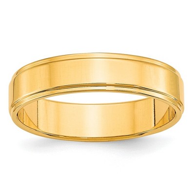 Black Bow Jewelry 5mm 10K White or Yellow Gold Flat Ridged Edge Standard Fit Band