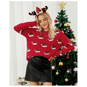 Coolmee Women Christmas Hat Sweet Crew Neck Long Sleeve Knit Christmas Sweater Holiday Photo Shoot Sweater - 1 of 4