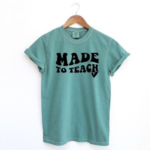 Simply Sage Market Women's Made To Teach Heart Wavy Short Sleeve Garment Dyed Tee - 1 of 2