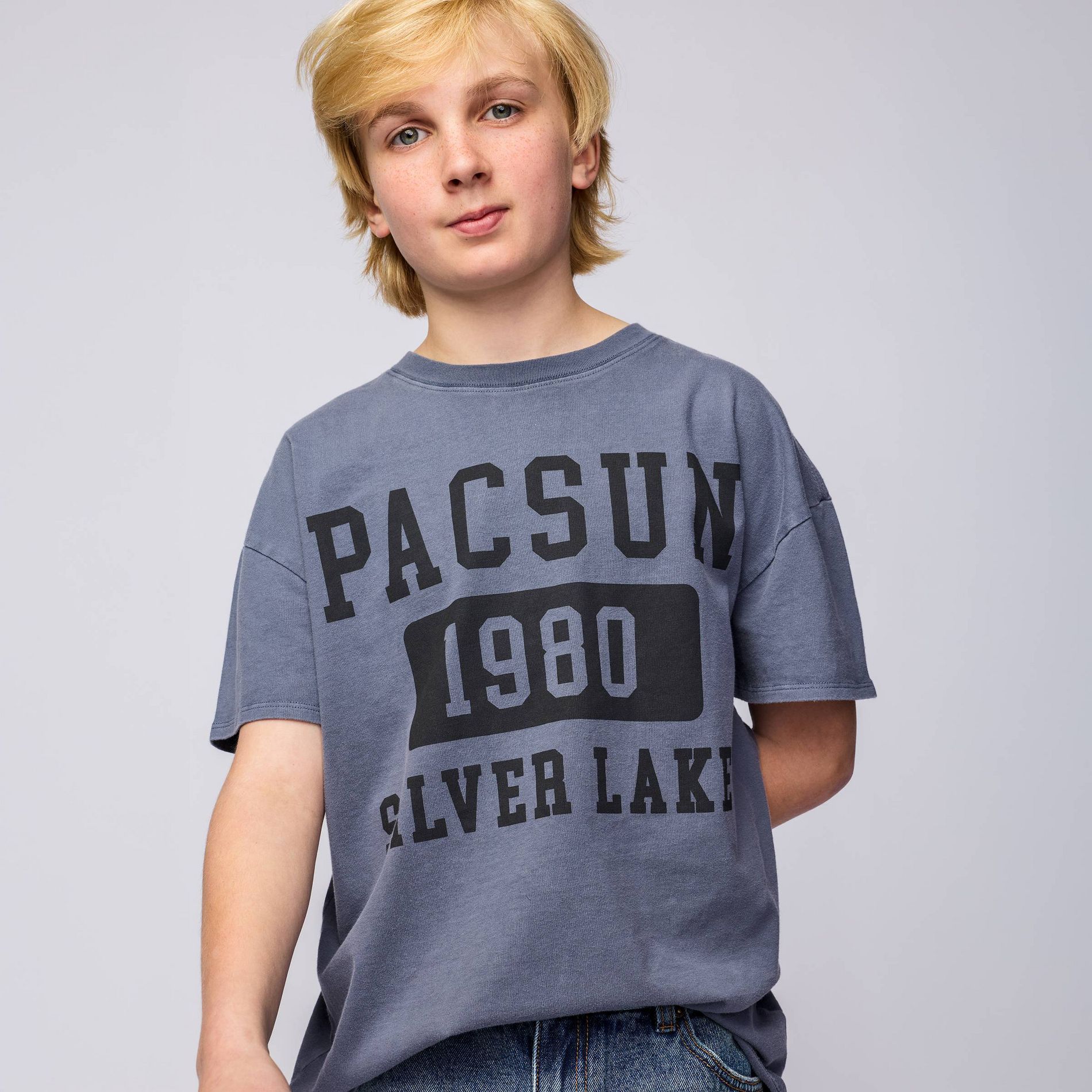 Pacsun Kids Boys' Oversized Graphic T-Shirt - Light Blue L