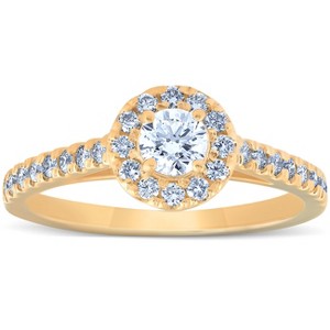 Pompeii3 3/4 Ct Halo Round EX3 Lab Created Diamond Engagement Halo Ring 10k Yellow Gold - 1 of 4
