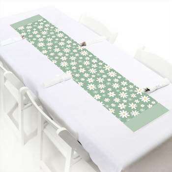 Big Dot of Happiness Sage Green Daisy Flowers - Petite Floral Party Paper Table Runner - 12 x 60 inches