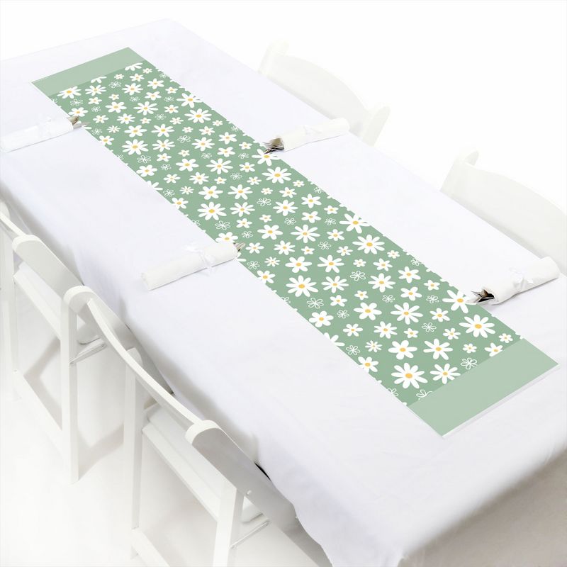 Big Dot of Happiness Sage Green Daisy Flowers - Petite Floral Party Paper Table Runner - 12 x 60 inches, 1 of 6