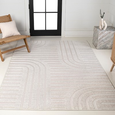 JONATHAN Y Anders High-Low MidCentury Modern Arch Stripe Two-Tone Indoor/Outdoor Area Rug