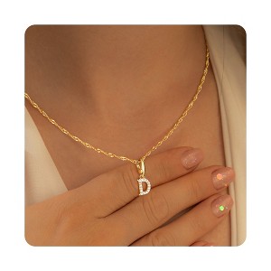 Turandoss 18K Gold Initial Necklace for Women Girls - 14 Karat Zircon Pendant Necklace, Gold Jewelry for Women, Birthday Gifts for Girls, 16+2In, A - 1 of 4