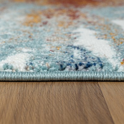 Aqua and Orange Synthetic Coastal Abstract Area Rug