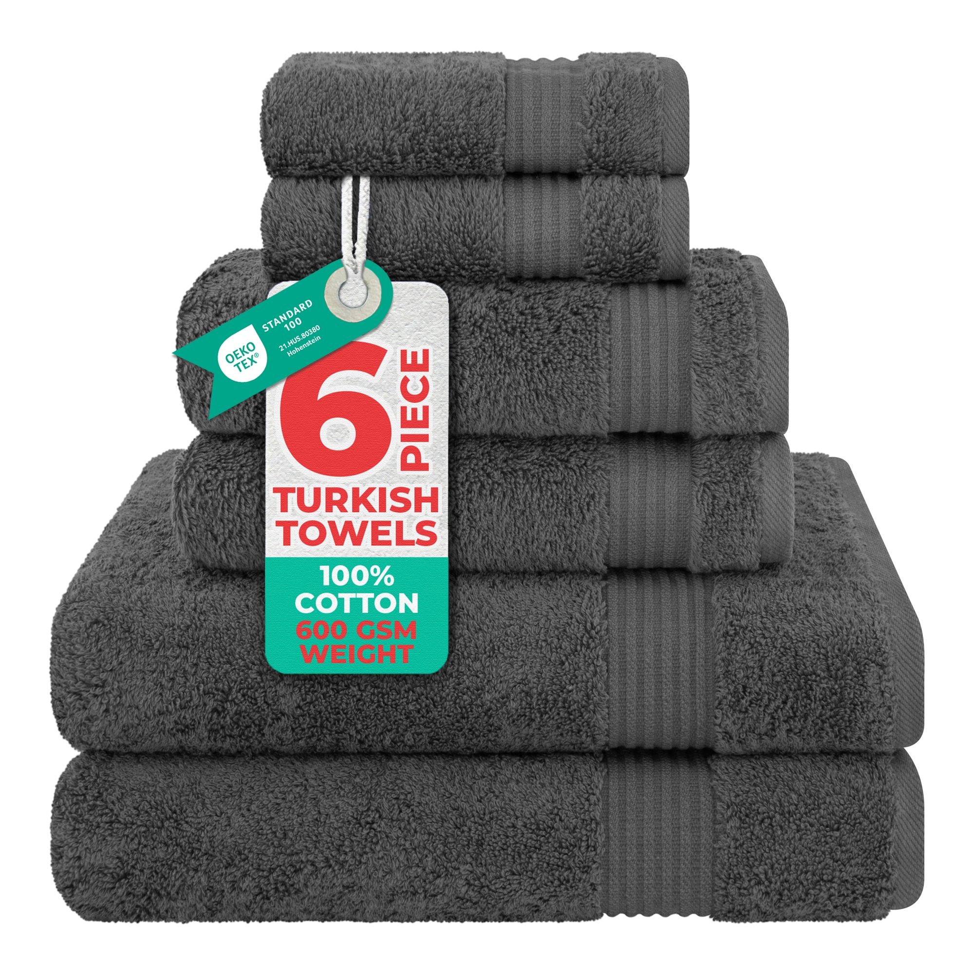 American Soft Linen Bekos 6 Piece Towel Set, 100% Cotton Bath Towel Set for Bathroom, Dark Gray
