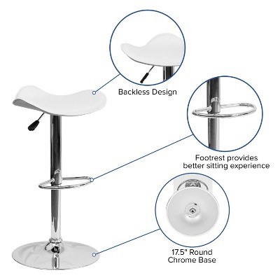 White Adjustable Height Swivel Barstool with Chrome Base