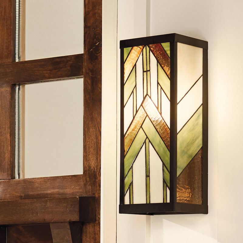 16.25&#34; Stained Glass 1-Light Rectangular Mission Style Outdoor Light Wall Sconce - River of Goods, 2 of 8