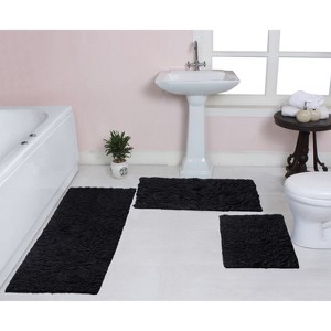 Bell Flower Collection Tufted Bath Rugs, Extra Soft and Absorbent, Non-Slip Bath Mats, Machine Washable Bathroom Mats, 3 Pcs Set with Runner, Black - 1 of 4