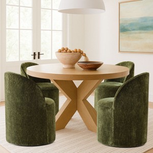 Set of 4 Chenille Dining Chairs with Casters, Upholstered Barrel Chairs, Rolling Seats for Kitchen or Round Dining Table-Maison Boucle - 1 of 4