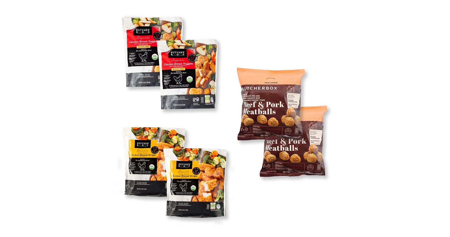 ButcherBox - Back-to-School Bites Meatballs, Chicken Nuggets and Chicken Strips (2-packs each) - Frozen - 9.75 lbs