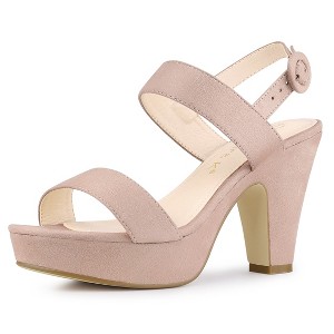 Allegra K Women's Slingback Platform Chunky High Heel Adjustable Buckle Strap Sandals - 1 of 4